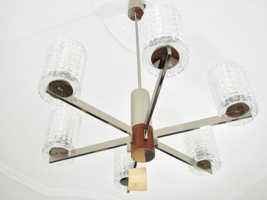 Mid Century Danish Teak Sputnik Pendant Lamp 1970s