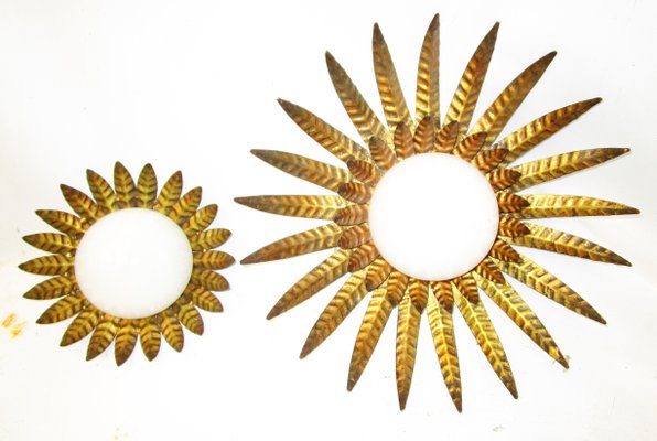 Vintage Golden Iron Sun Ceiling Lamps Set Of 2