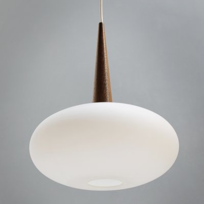 Opaline Glass And Afromosia Ceiling Lamp By Louis C Kalff For Philips 1950s