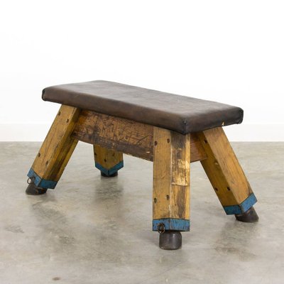 Mid Century Leather And Wood Bench 1960s For Sale At Pamono