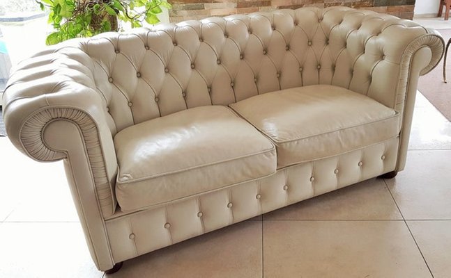 White Leather Chesterfield Sofa 1978, French Chesterfield Sofa Set
