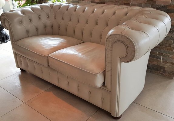 Cream leather chesterfield sale sofa