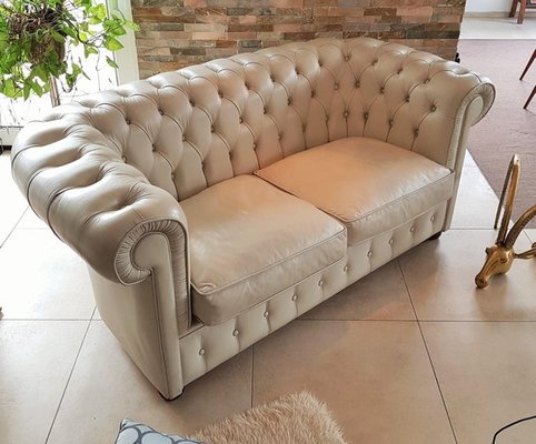 White Leather Chesterfield Sofa 1978, French Chesterfield Sofa Set