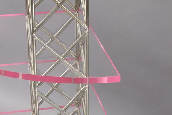 Postmodern Acrylic Glass Shelf By Arch, Pink Metal Glass Shelves