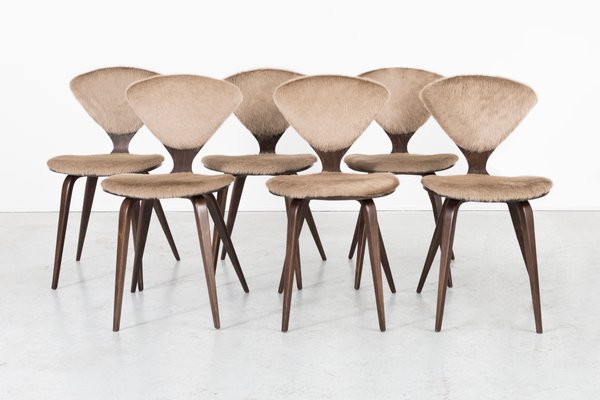 Wood And Cow Leather Dining Chairs By Norman Cherner For Plycraft Wood And Cow Leather Dining Chairs By
