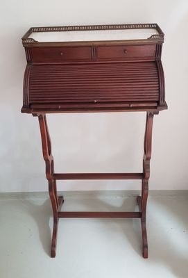 Small Antique English Brass Mahogany And Marble Secretaire For