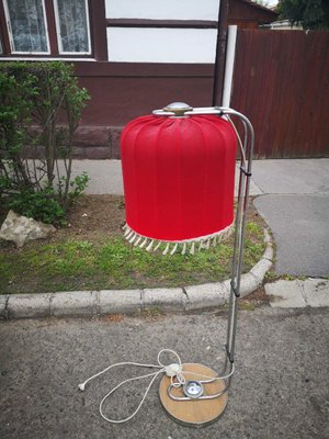 Mid Century Chrome Plated Floor Lamp, Floor Lamp With Red Shade