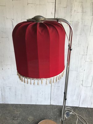 Mid Century Chrome Plated Floor Lamp with Red Shade 1960s for