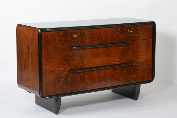 Art Deco Italian Colored Glass And Walnut Dresser From Fagioli
