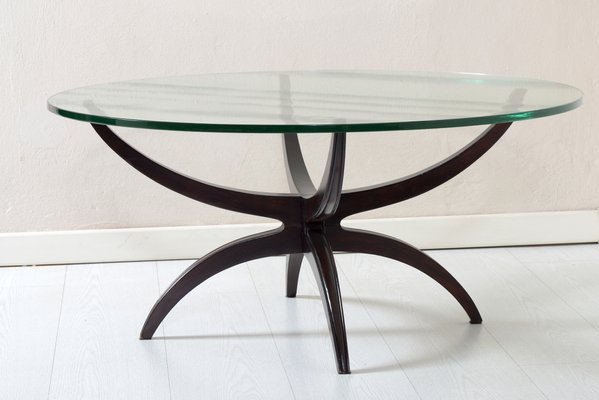 Mid Century Wood And Glass Coffee Table, 4 Foot Round Glass Table Top
