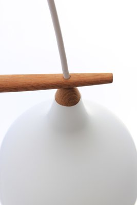 Scandinavian Modern Oak And Opaline Glass Duo Chandelier By Uno