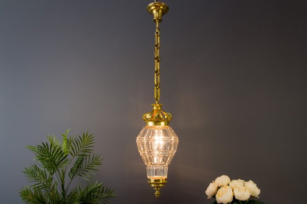 Louis Xiv Style French Bronze And Glass Ceiling Lamp 1920s For