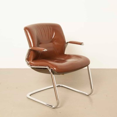Modernist Chrome Leather Desk Chair From Steelcase 1970s For