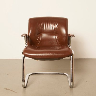Modernist Chrome Leather Desk Chair From Steelcase 1970s For