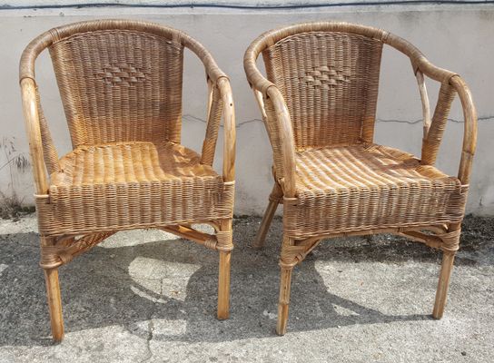 Rattan And Bamboo Lounge Chairs 1960s Set Of 2 For Sale At Pamono