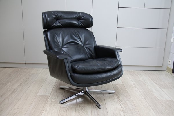 Black Leather Swivel Lounge Chair By Eugen Schmidt For Soloform Black Leather Swivel Lounge Chair By