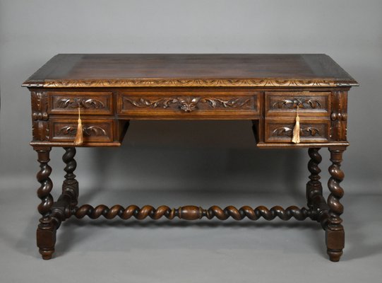 Antique French Carved Oak Writing Desk Table 1870s For Sale At Pamono