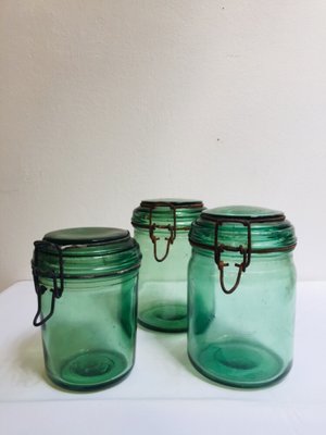 French Colored Glass Jars from Durfor, 1920s, Set of 3
