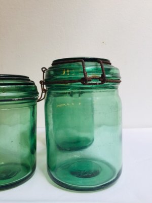 French Colored Glass Jars from Durfor, 1920s, Set of 3