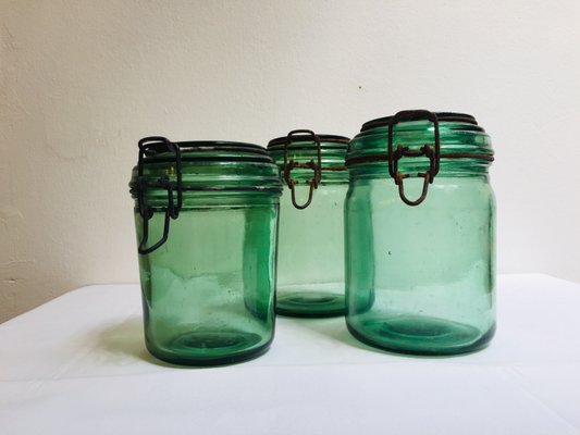 French Colored Glass Jars from Durfor, 1920s, Set of 3