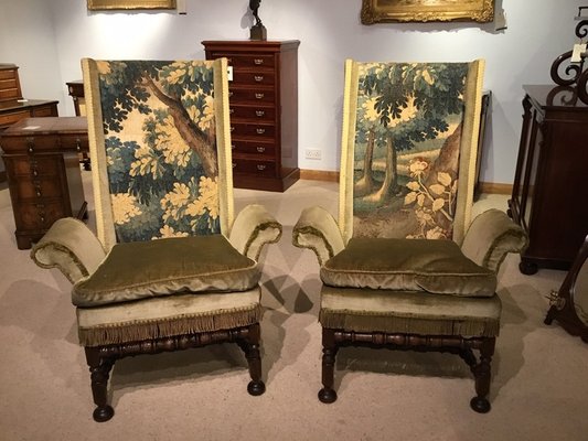 Antique Style Oak Tapestry Armchairs 1920s