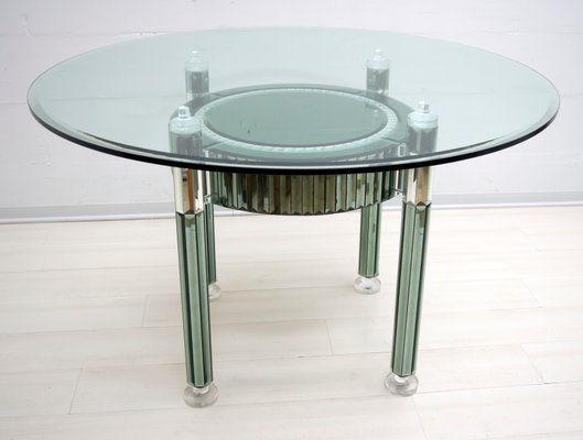 Mirrored Glass Dining Table, Modern Round Glass Dining Table