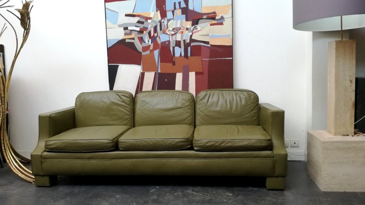 Vintage French Olive Green Leather Sofa From Jansen 1970s For At Pamono Vintage French Olive Green Leather Sofa, Olive Green Leather Sofa Set