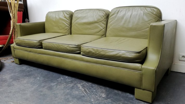 Vintage French Olive Green Leather Sofa From Jansen 1970s For At Pamono Vintage French Olive Green Leather Sofa, Olive Green Leather Sofa Bed