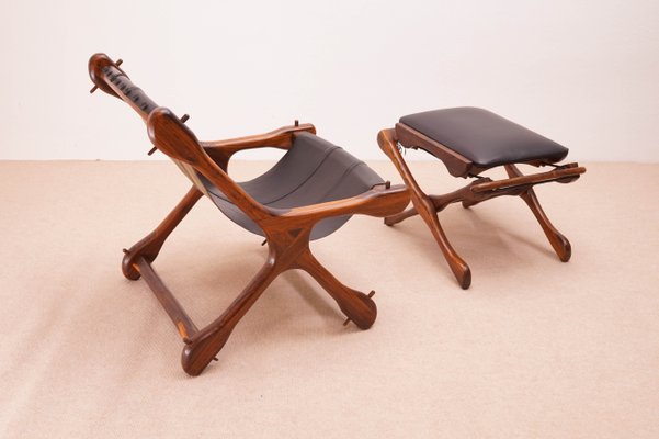 Sling Chair Ottoman By Don Shoemaker, Vintage Wooden Sling Chairs