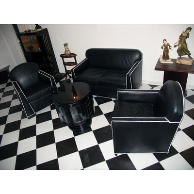 Art Deco Leather Living Room Set By Pierre Chareau 1930s
