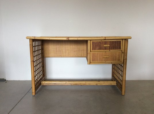 Mid Century Italian Bamboo Wicker Desk Set 1960s Mid Century Italian Bamboo Wicker
