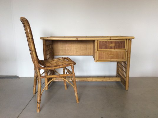 Mid Century Italian Bamboo Wicker Desk Set 1960s Mid Century Italian Bamboo Wicker