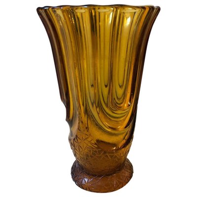 Art Deco Belgian Amber Glass Vase By Henri Heemskerk 1930s For