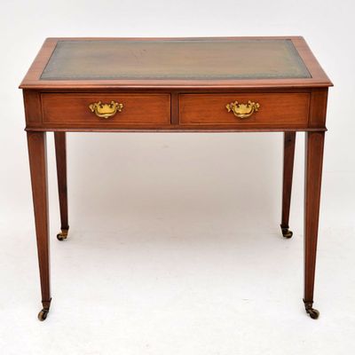 Antique Inlaid Mahogany Leather Top Writing Table For Sale At Pamono