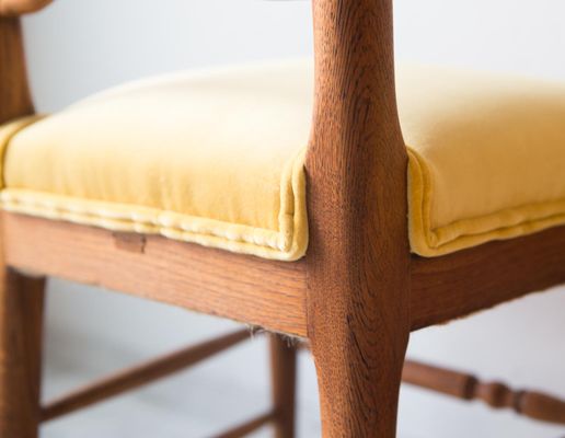 Antique Chestnut Chairs With Yellow Velvet Upholstery From Del Rio
