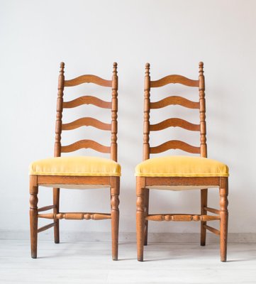 Antique Chestnut Chairs With Yellow Velvet Upholstery From Del Rio