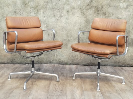 Leather Ea 208 Swivel Chairs By Charles Ray Eames For Herman