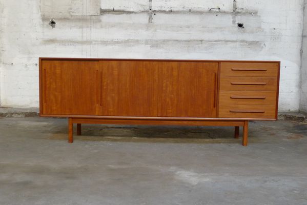 Vintage Danish Teak Sideboard With Drawers And Sliding Doors For