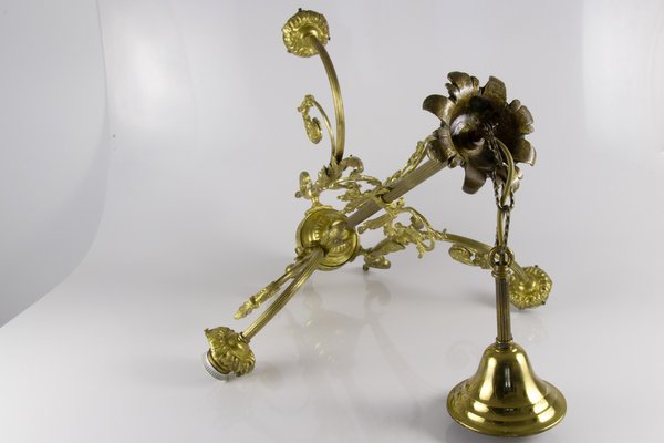 Antique Style French Bronze & Frosted Glass Chandelier, 1920s Antique Style French Bronze & Frosted Glass Chandelier, 1920s