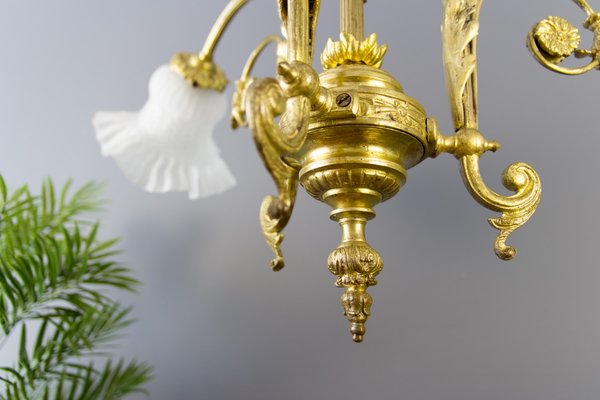 Antique Style French Bronze & Frosted Glass Chandelier, 1920s Antique Style French Bronze & Frosted Glass Chandelier, 1920s