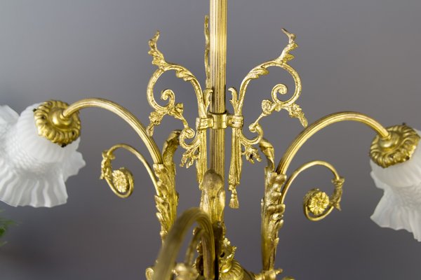 Antique Style French Bronze & Frosted Glass Chandelier, 1920s Antique Style French Bronze & Frosted Glass Chandelier, 1920s