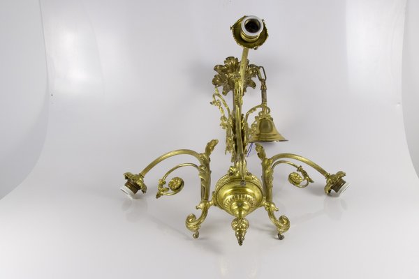 Antique Style French Bronze & Frosted Glass Chandelier, 1920s Antique Style French Bronze & Frosted Glass Chandelier, 1920s