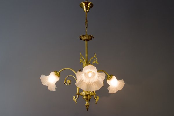 Antique Style French Bronze & Frosted Glass Chandelier, 1920s Antique Style French Bronze & Frosted Glass Chandelier, 1920s