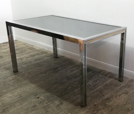 Tavolo Da Pranzo Moderno In Metallo Cromato E Vetro Specchiato Italia Anni 70