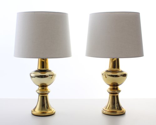 Lampade Da Tavolo Moderne In Vetro E Metallo Placcato In Oro Di Uno östen Kristiansson Per Luxus Scandinavia Anni 60 Set Di 2