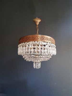 Low Oval Plafonnier Crystal Chandelier 1920s