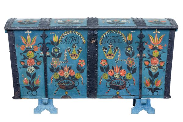 Antique Swedish Oak Hand Painted Dome Top Trunk For Sale At Pamono