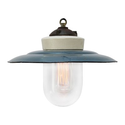 Vintage Porcelain And Cast Iron Pendant Light 1950s For Sale At