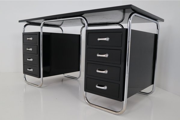 Bauhaus Black Lacquered Wood Chrome Steel Desk By Marcel Breuer
