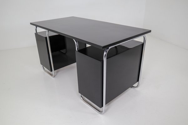 Bauhaus Black Lacquered Wood Chrome Steel Desk By Marcel Breuer